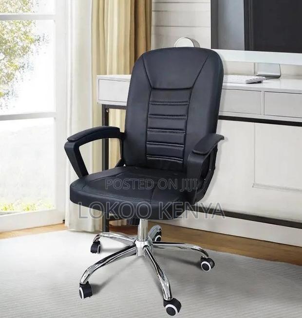 Office Chair; Black Adjustable Leather Swivel Arms Office Chair