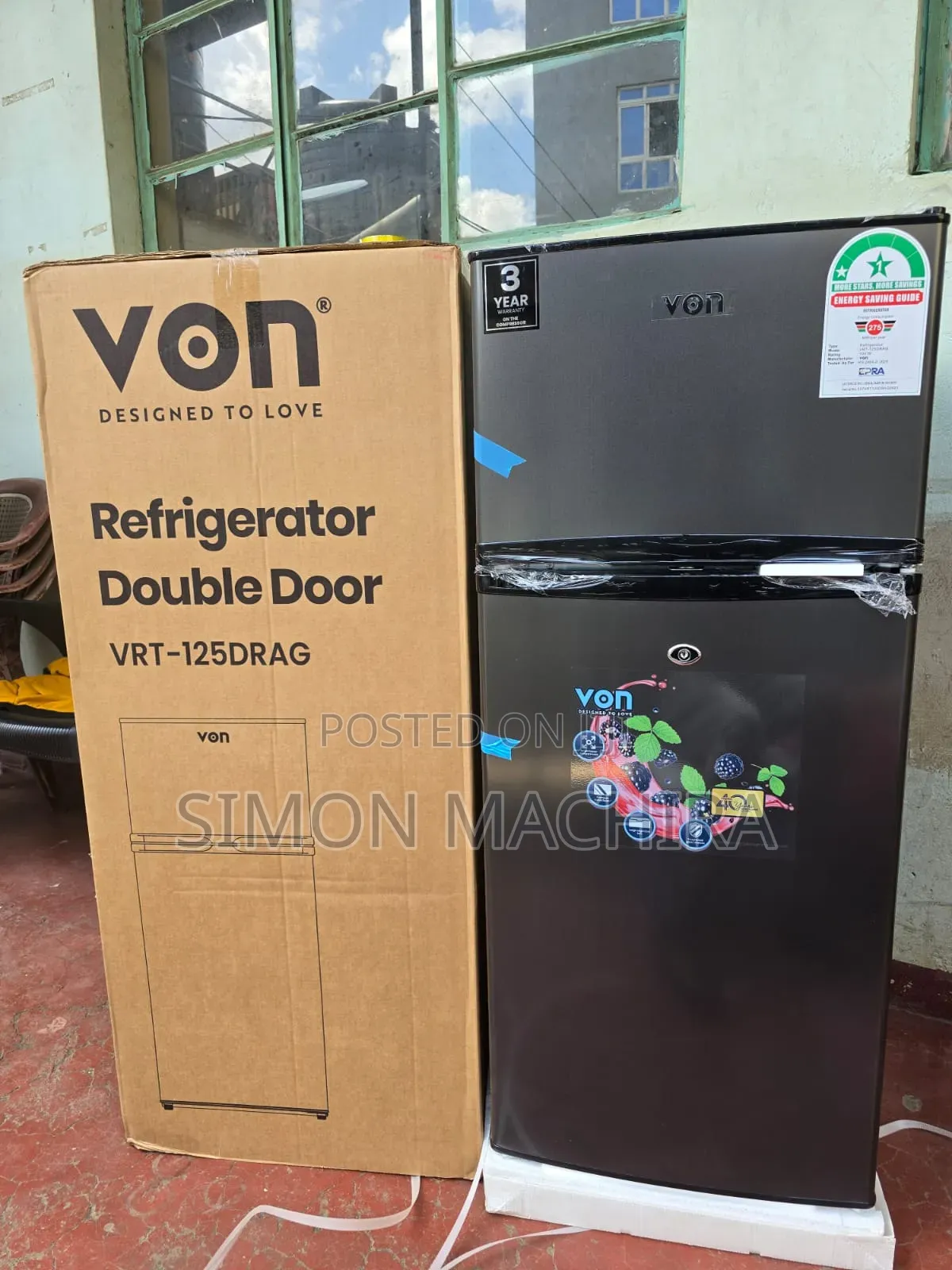 Von Double Door Fridge 125litres Direct Cool