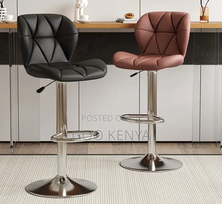 Home Stool; Chrome Base Leather Bar Chair –High-End Adjustable Seating