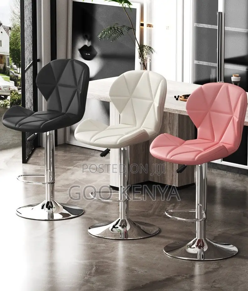 Home Stool; Chrome Base Leather Bar Chair –High-End Adjustable Seating