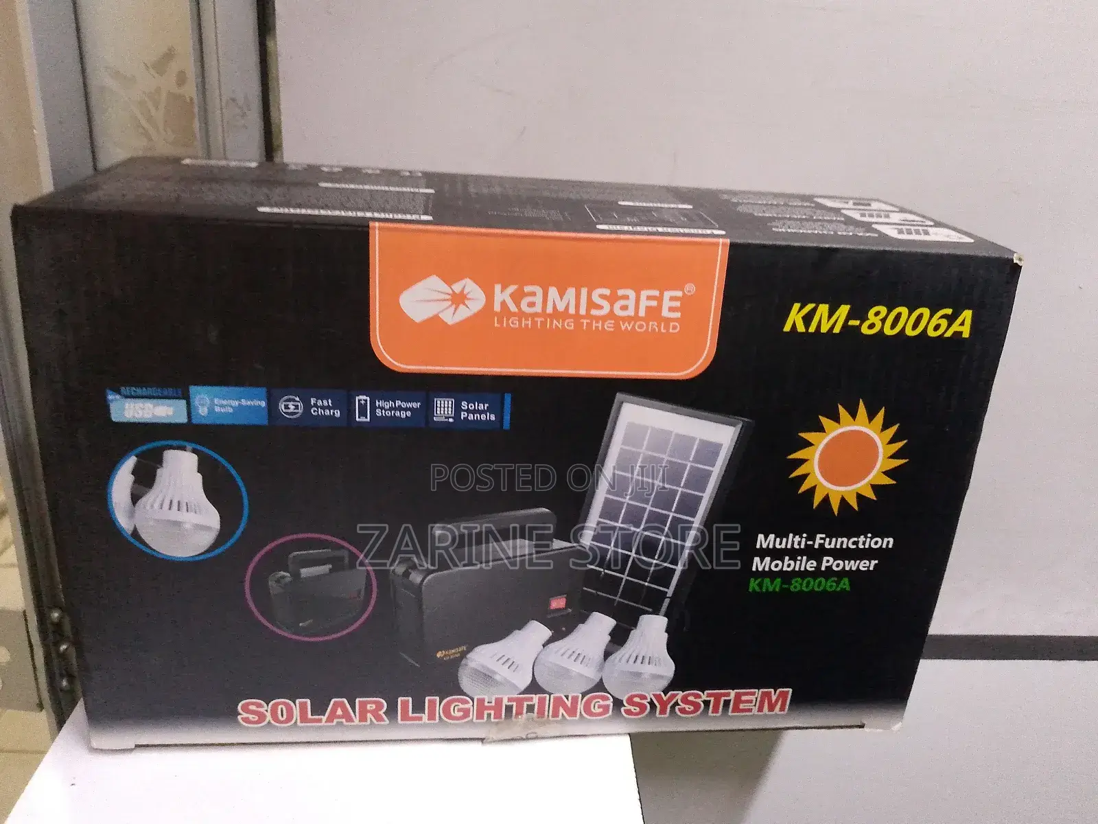 Solar Rechargeable Lighting System With 3 Bulbs and Solar Panel