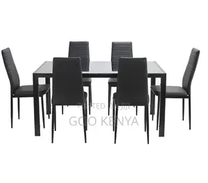 Home Dining Set; Glass Top Kitchen Dining Table With 6 Leather Chairs
