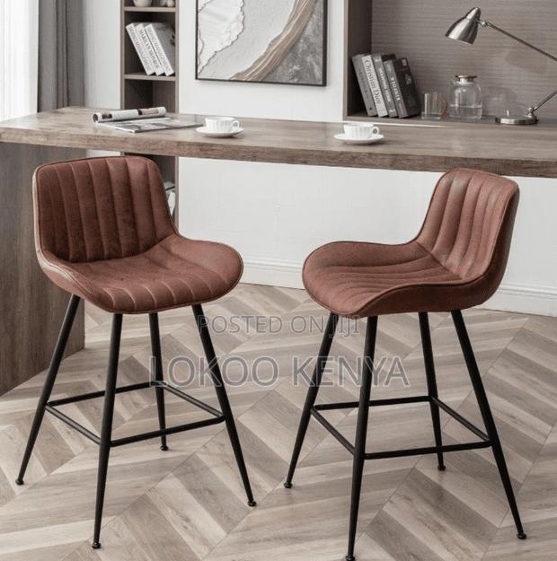Stool; Brown Counter Height Leather Bar Stool-Metal Framed - thumbnail 2
