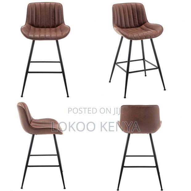 Stool; Brown Counter Height Leather Bar Stool-Metal Framed - thumbnail 4