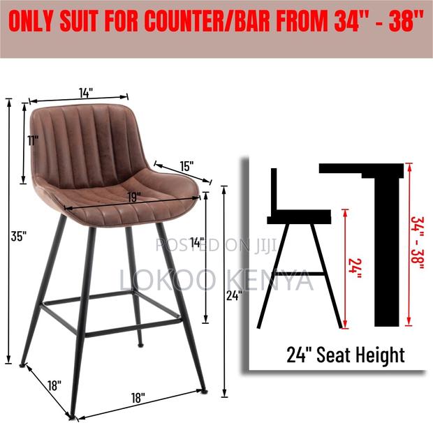 Stool; Brown Counter Height Leather Bar Stool-Metal Framed - thumbnail 5