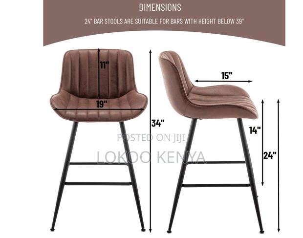 Stool; Brown Counter Height Leather Bar Stool-Metal Framed - thumbnail 7