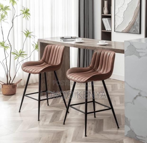 Stool; Brown Counter Height Leather Bar Stool-Metal Framed - thumbnail 8
