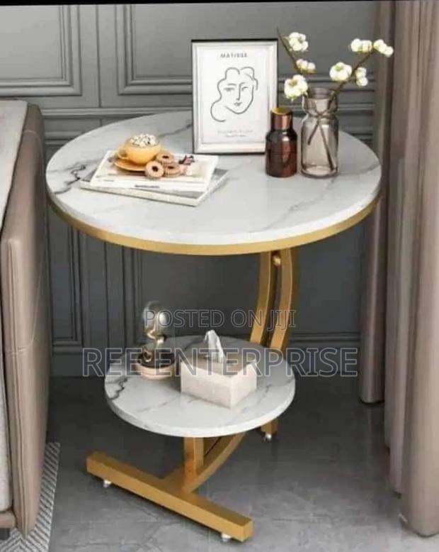 Brand New Console Bedside Cabinet Double Layer MDF Marble Effect