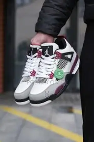 Jordan 4 Retro Look Sneakers – Fresh White Burgundy