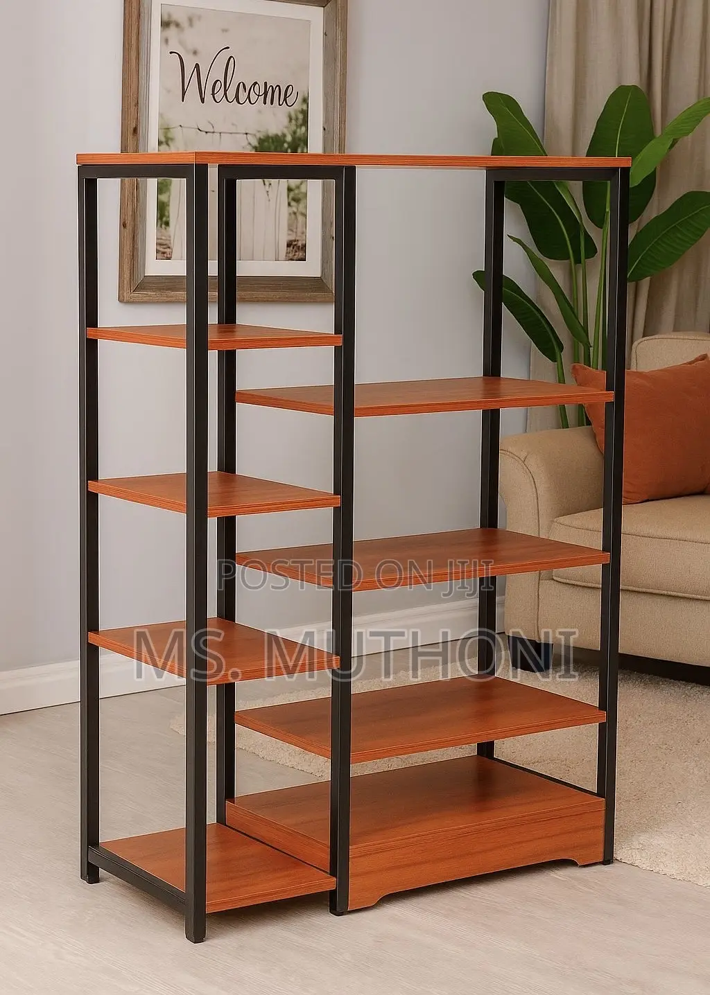 Wood and Metal Open-Shelving Storage Rack