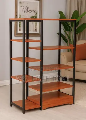 Wood and Metal Open-Shelving Storage Rack