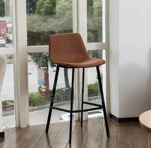 Home Stool; Modern Metal Frame Bar Stool With Leather Seat High Chair