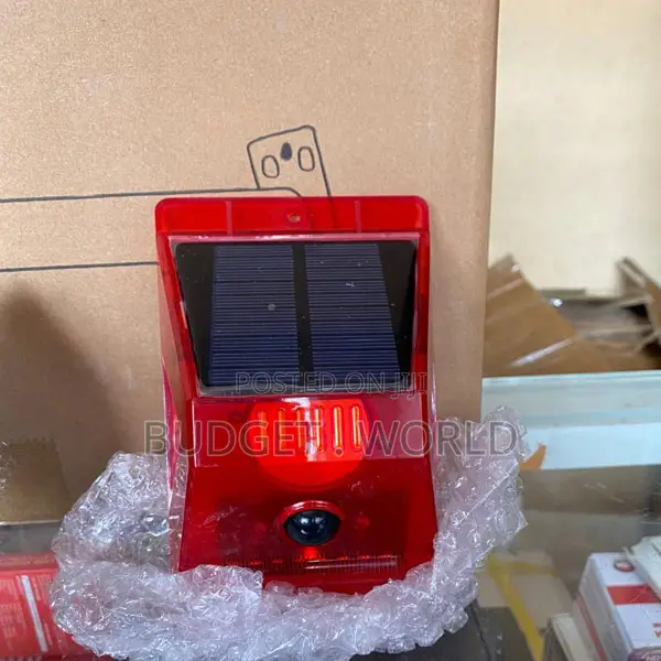 Solar Powered Sound Alarm 120db Loud Siren Red Warning Lights