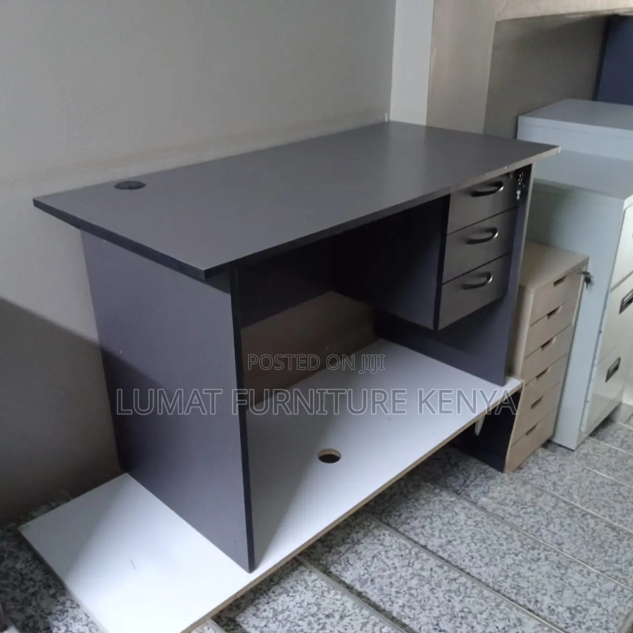 Dark Gray Office Desk With Drawers