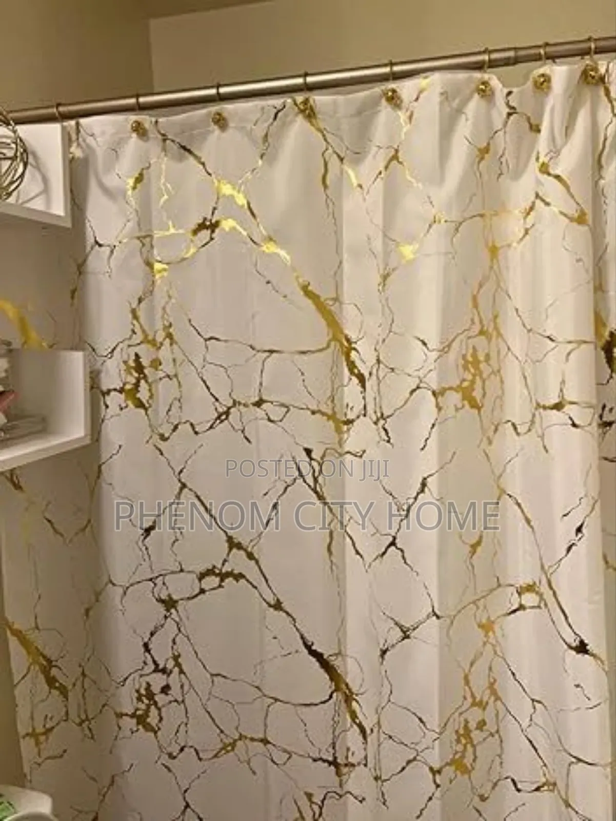 White Marble Bathroom Curtains