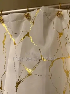 White Marble Bathroom Curtains