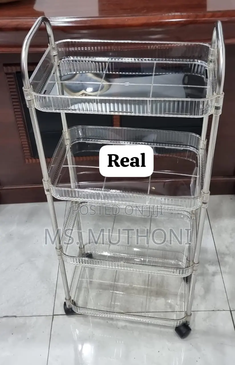 Four Tier Acrylic Rolling Utility Cart / Mobile Trolley Storage Rack