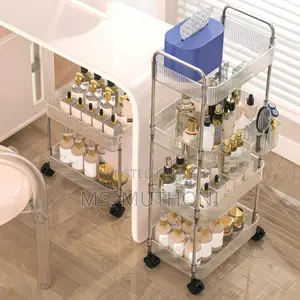Four Tier Acrylic Rolling Utility Cart / Mobile Trolley Storage Rack