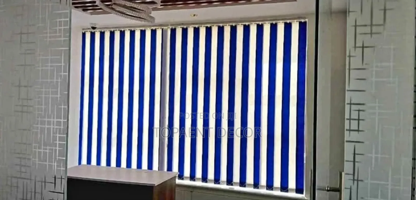 Light Control And Privacy White And Blue Vertical Office Blinds