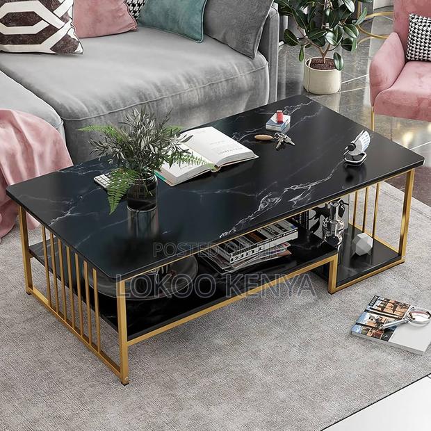 Coffee Table; Rectangular Marble Gold Frame Metal Nesting-Coffee Table - thumbnail 2