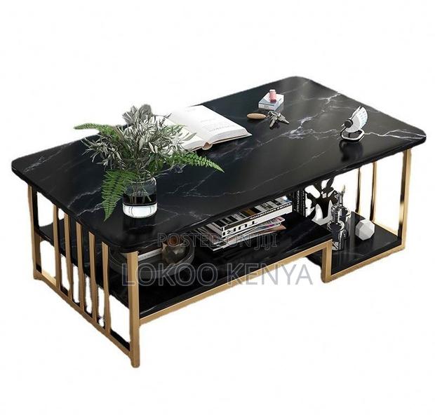 Coffee Table; Rectangular Marble Gold Frame Metal Nesting-Coffee Table - thumbnail 3