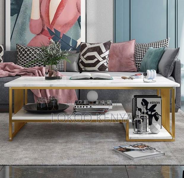Coffee Table; Rectangular Marble Gold Frame Metal Nesting-Coffee Table - thumbnail 4