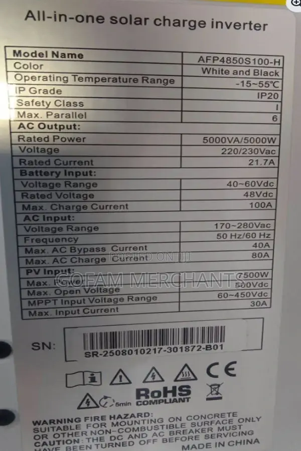 Srne 5kw Hybrid Inverter Single/Split Phase Low Voltage