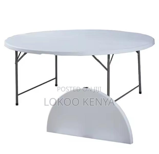 Dining Table; Large White Outdoor Metal Framed Folding Dining Table - thumbnail 4