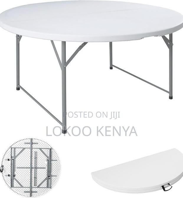 Dining Table; Large White Outdoor Metal Framed Folding Dining Table - thumbnail 5