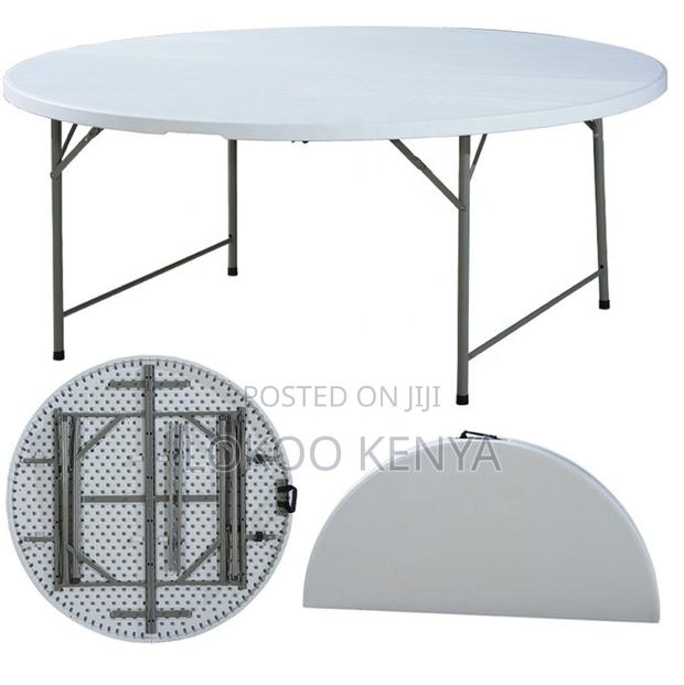 Dining Table; Large White Outdoor Metal Framed Folding Dining Table - thumbnail 8