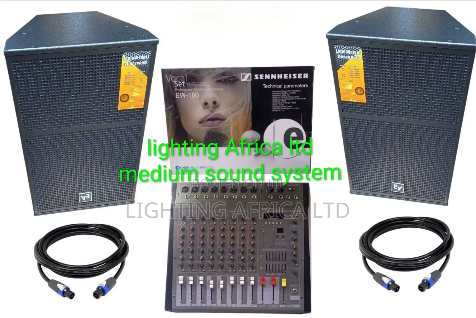 New Ev Sound System Complete(2) Ev 15" Mid Speaker - 8ch Mixer Powered