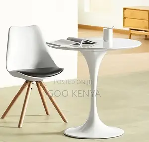 Home Chair; Wooden Leg Plastic Dining Chair With Leather Padded Seat