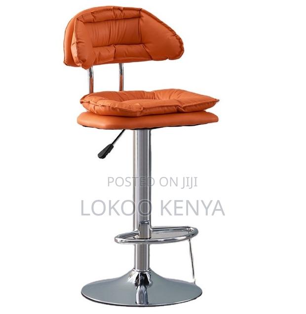 Stool; Adjustable Armless Orange Synthetic Leather Swivel Bar Stool - thumbnail 2