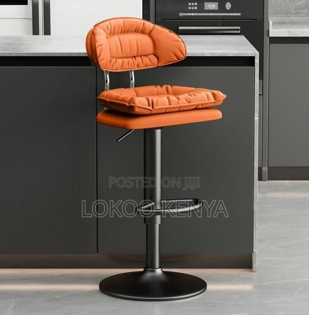 Stool; Adjustable Armless Orange Synthetic Leather Swivel Bar Stool - thumbnail 3