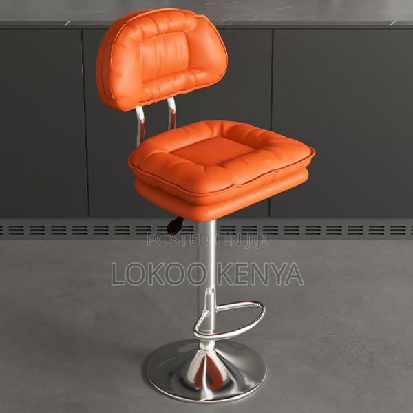 Stool; Adjustable Armless Orange Synthetic Leather Swivel Bar Stool - thumbnail 5