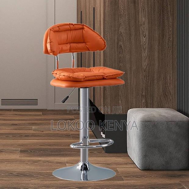 Stool; Adjustable Armless Orange Synthetic Leather Swivel Bar Stool - thumbnail 7