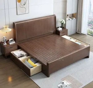 Home Bed; Wooden Bed With Solid Wood Headboard Queen Size Bedding Set