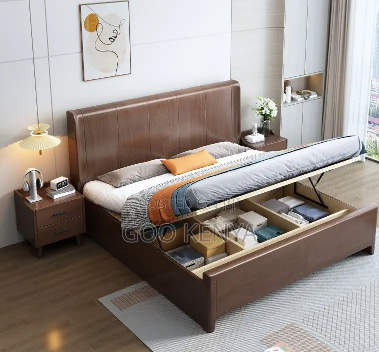 Home Bed; Wooden Bed With Solid Wood Headboard Queen Size Bedding Set