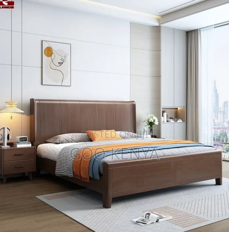 Home Bed; Wooden Bed With Solid Wood Headboard Queen Size Bedding Set