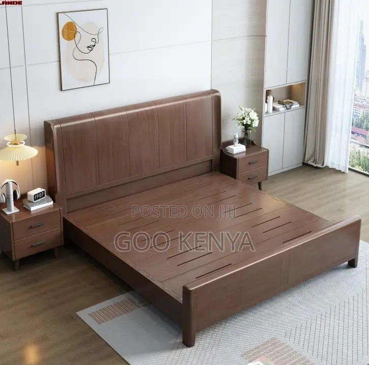 Home Bed; Wooden Bed With Solid Wood Headboard Queen Size Bedding Set