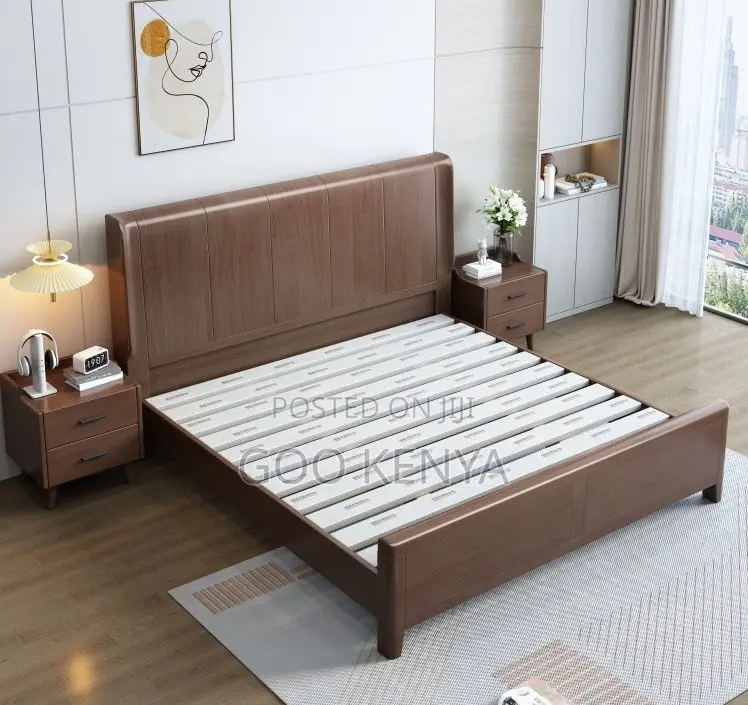 Home Bed; Wooden Bed With Solid Wood Headboard Queen Size Bedding Set