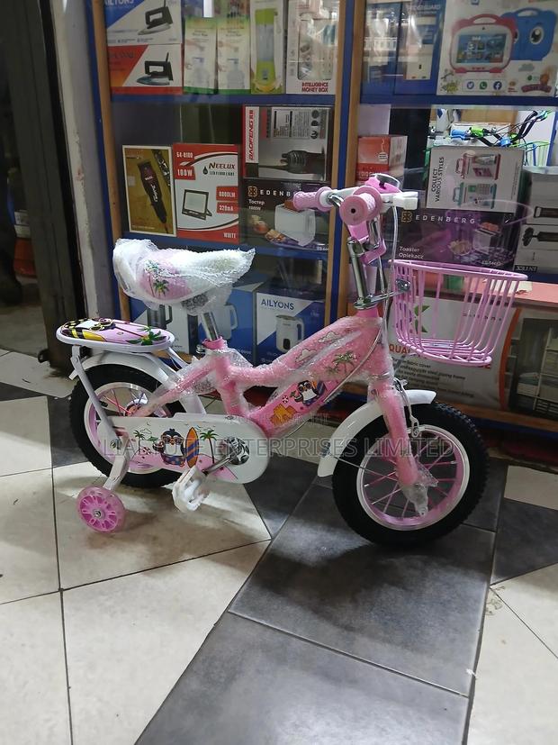 Kids 12-Inch Pink Bicycle With Training Wheels Front Basket - main view