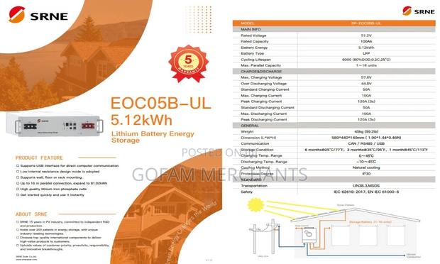 Srne 5.12kwh Battery 51.2v 100ah, Eoc05b-ul - thumbnail 2