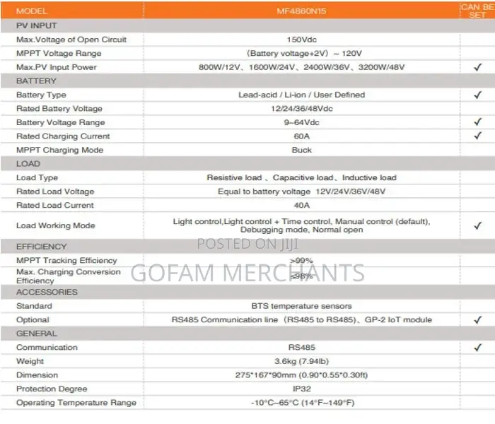 Srne Mf Series Charger Only Controller Mppt | 12/24/36/48v | 60a