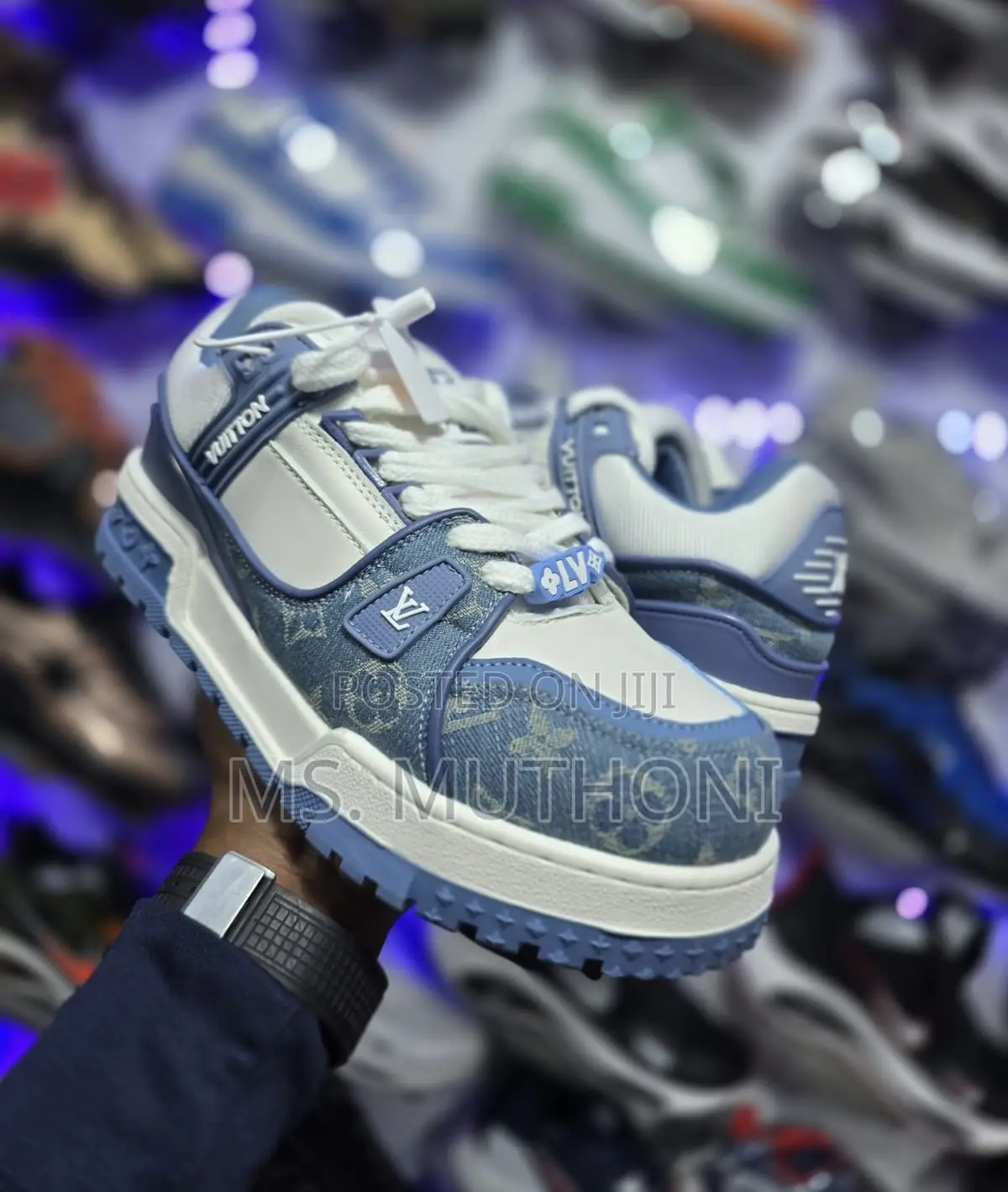Louis Vuitton Lv Trainer Maxi Sneaker in Black /Blue Monogram Denim
