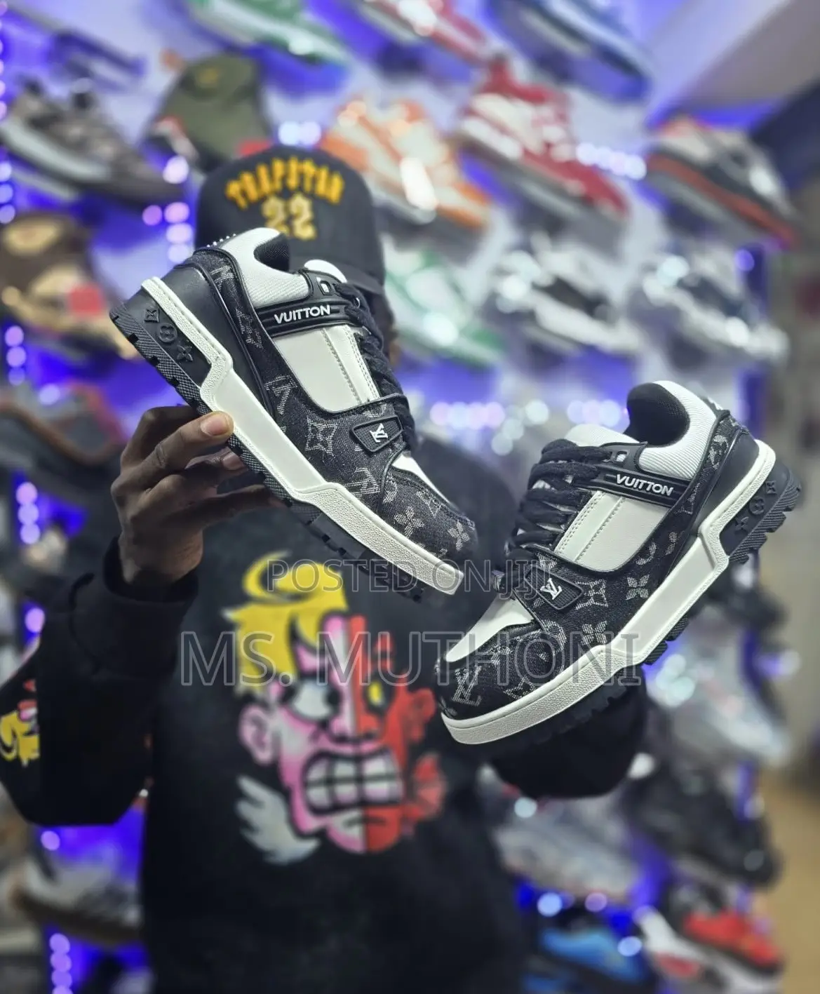 Louis Vuitton Lv Trainer Maxi Sneaker in Black /Blue Monogram Denim