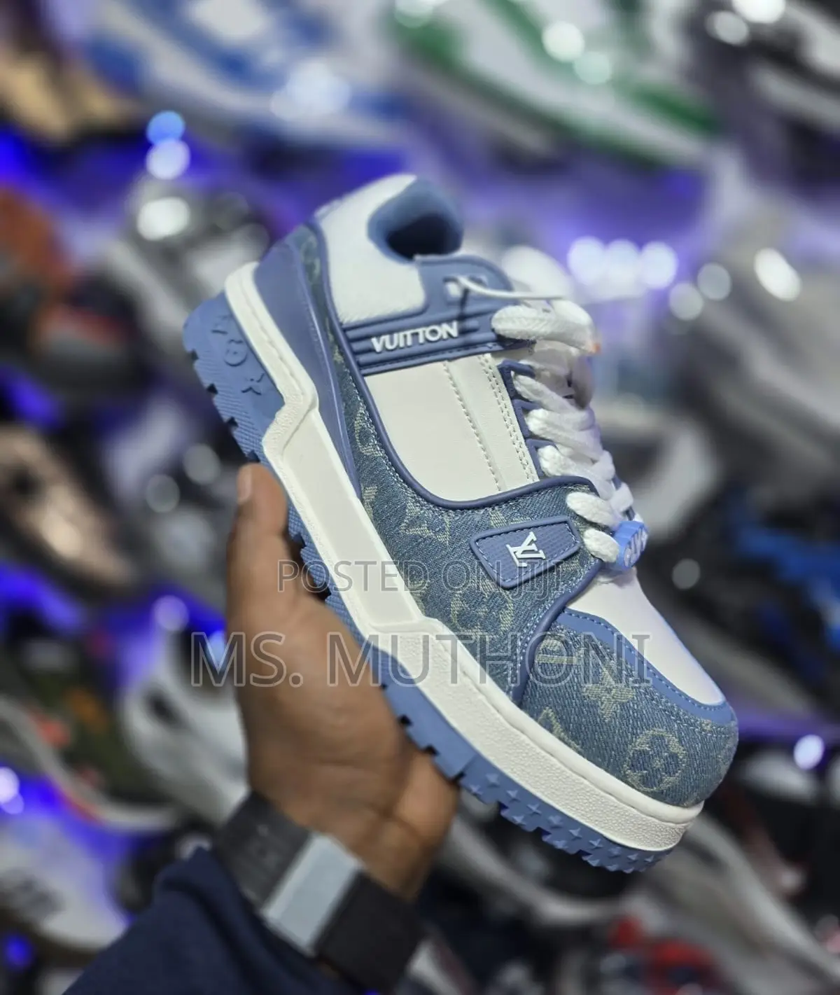 Louis Vuitton Lv Trainer Maxi Sneaker in Black /Blue Monogram Denim