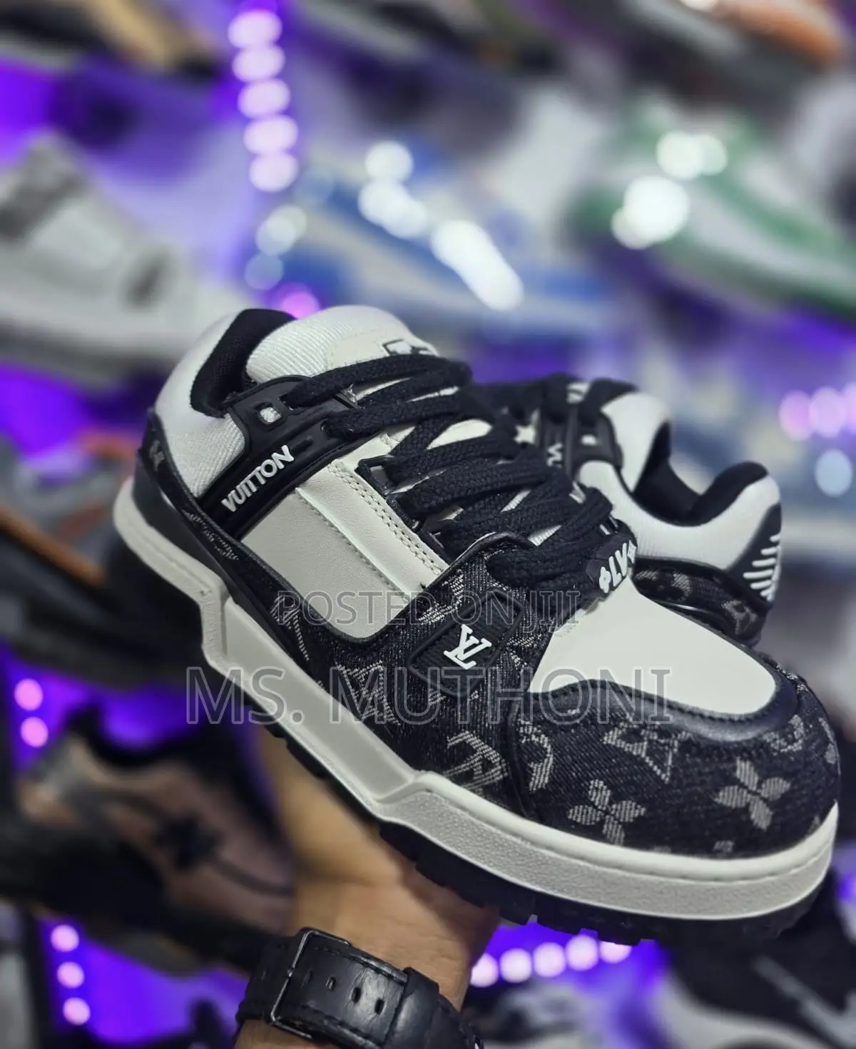 Louis Vuitton Lv Trainer Maxi Sneaker in Black /Blue Monogram Denim