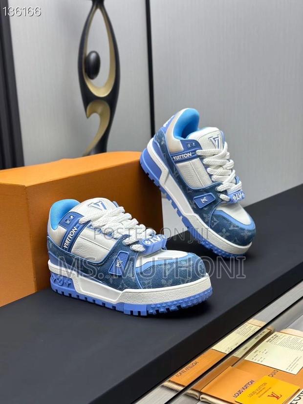 Louis Vuitton Lv Trainer Maxi Sneaker in Black /Blue Monogram Denim - main view