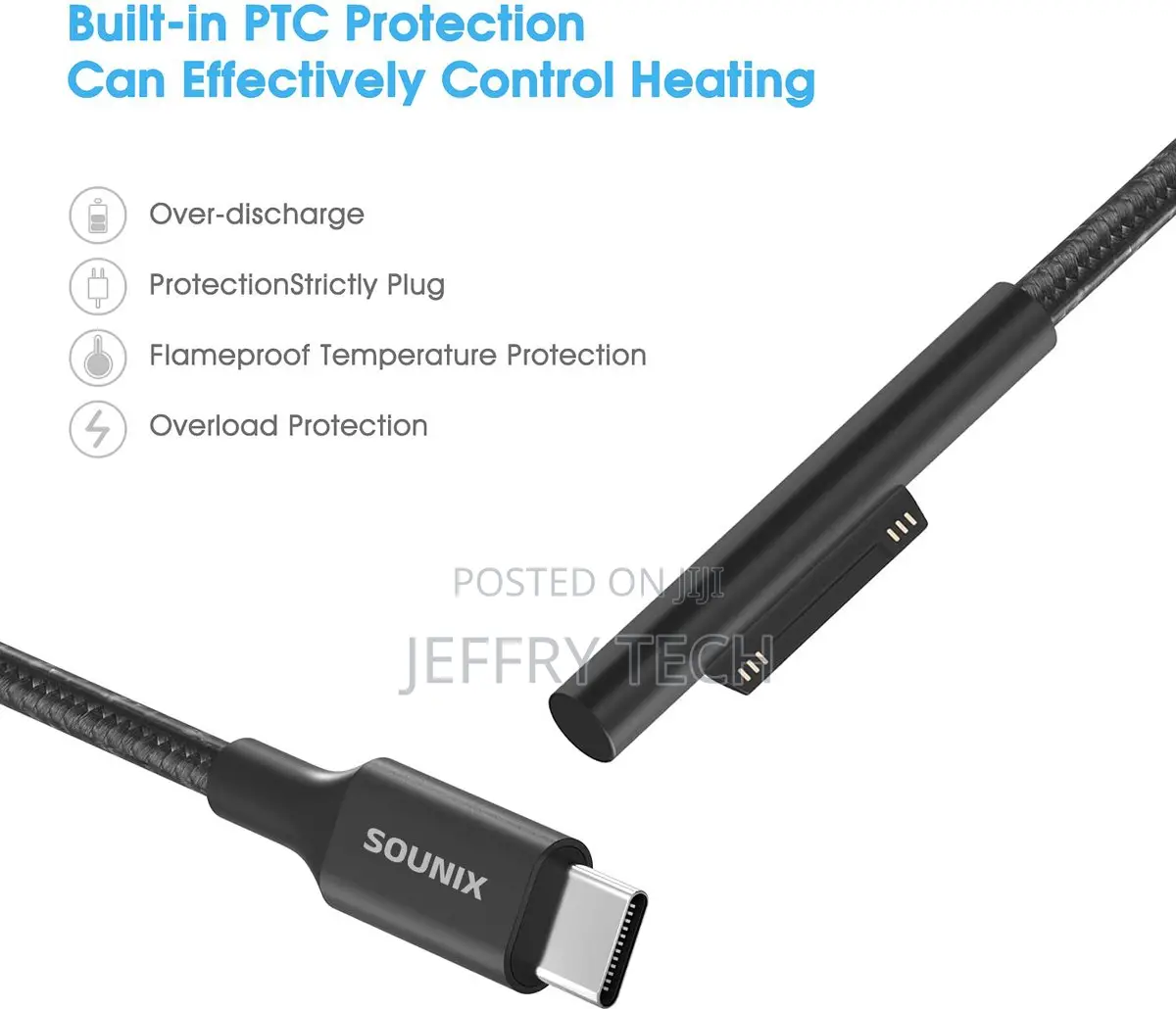 Usb-C Power Cable - For Microsoft Surface Pro 3/4/5/6 - 15v 3a - 1.5m